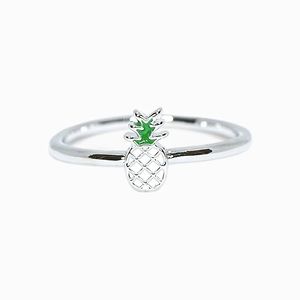 Silver Pineapple Enamel Ring Size 7